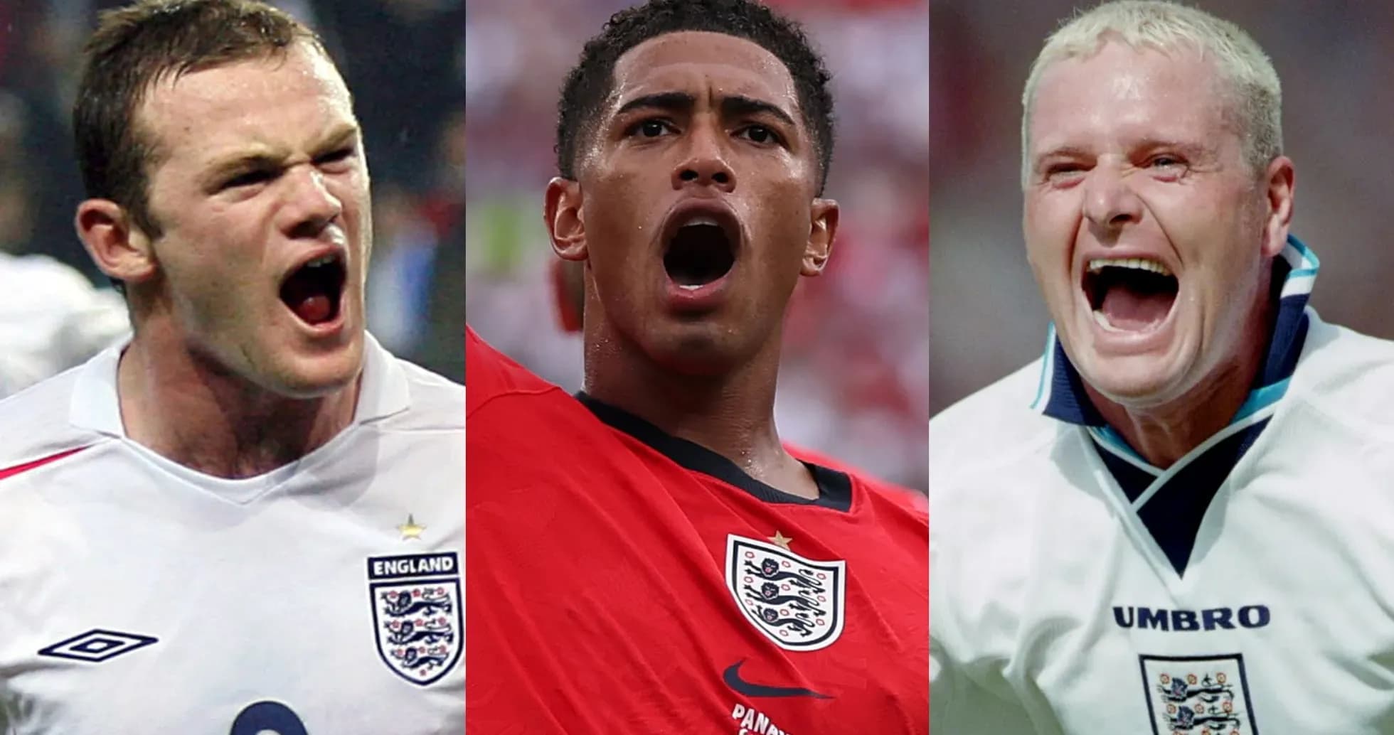 Tres jugadores de Inglaterra celebrando en diferentes momentos