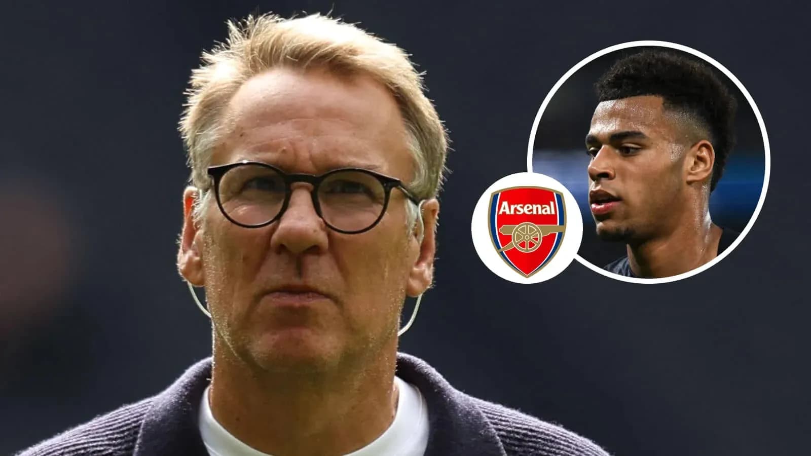 Hombre con gafas junto al logo de Arsenal