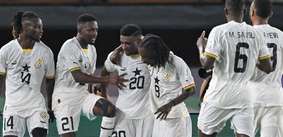 Jugadores de Ghana celebrando un gol en partido