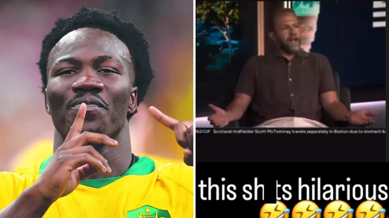 Jugador de fútbol celebrando y presentador discutiendo