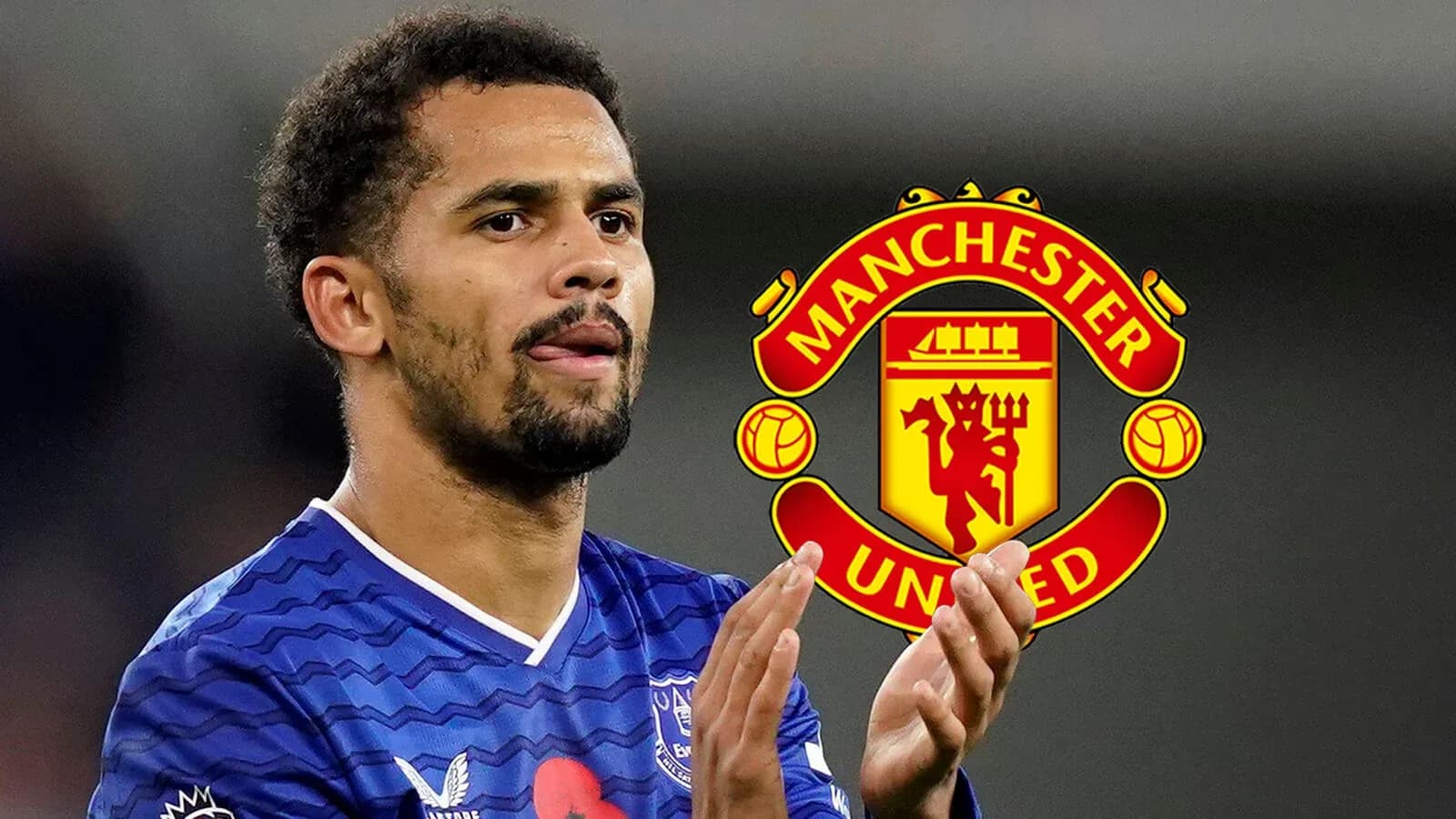Jugador aplaudiendo con logo de Manchester United de fondo