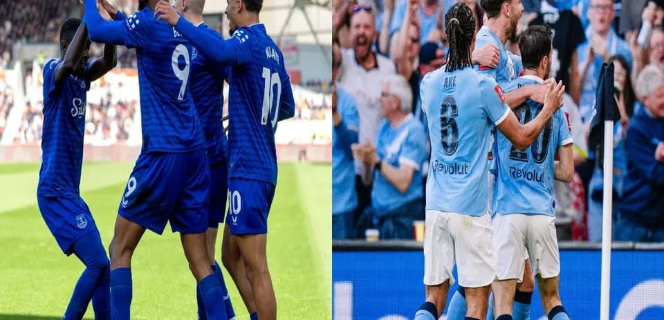 Jugadores de Everton y Manchester City celebrando