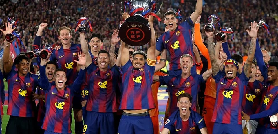 Celebración del FC Barcelona tras ganar el partido