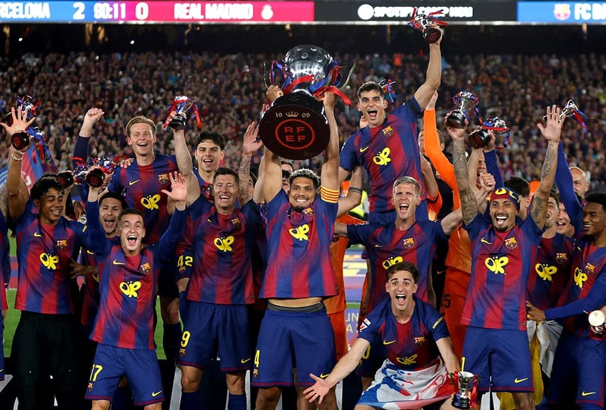 Celebración del FC Barcelona tras ganar el partido