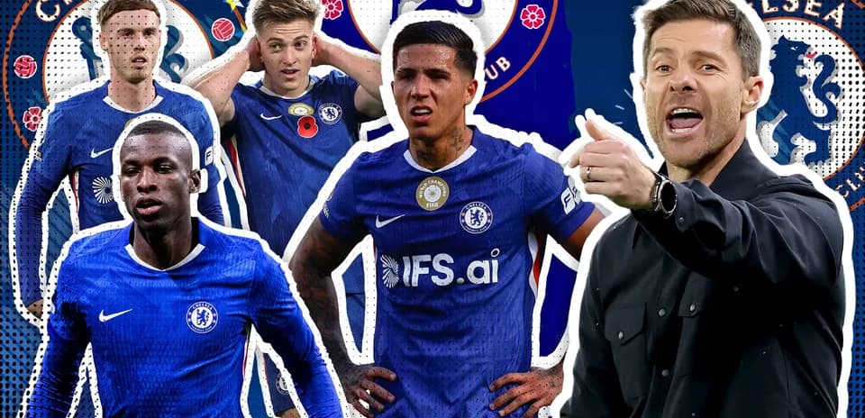 Jugadores de Chelsea con entrenador en fondo colorido