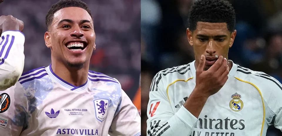 Jugadores de Aston Villa y Real Madrid en el campo