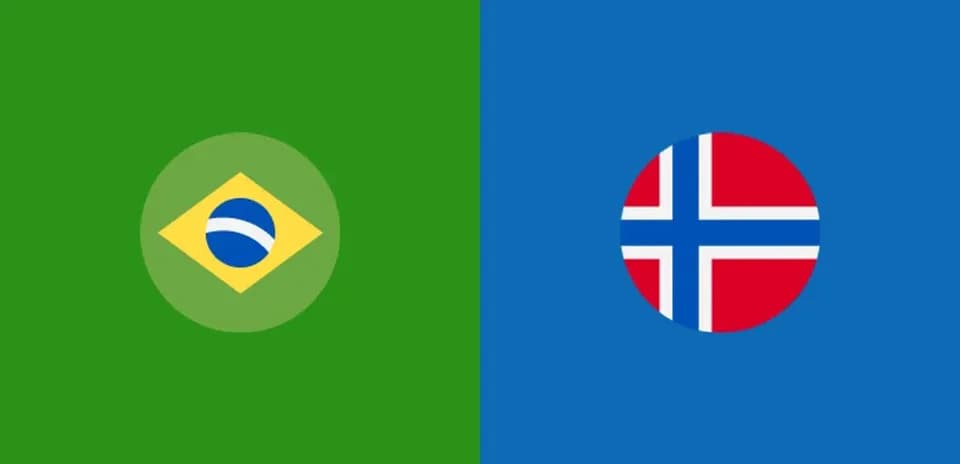 Banderas de Brasil y Noruega en fondo de colores