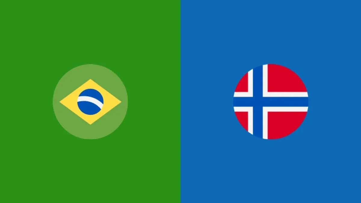 Banderas de Brasil y Noruega en fondo de colores