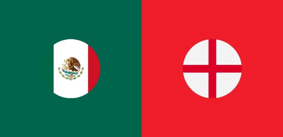 Banderas de México y Inglaterra en fondo de colores