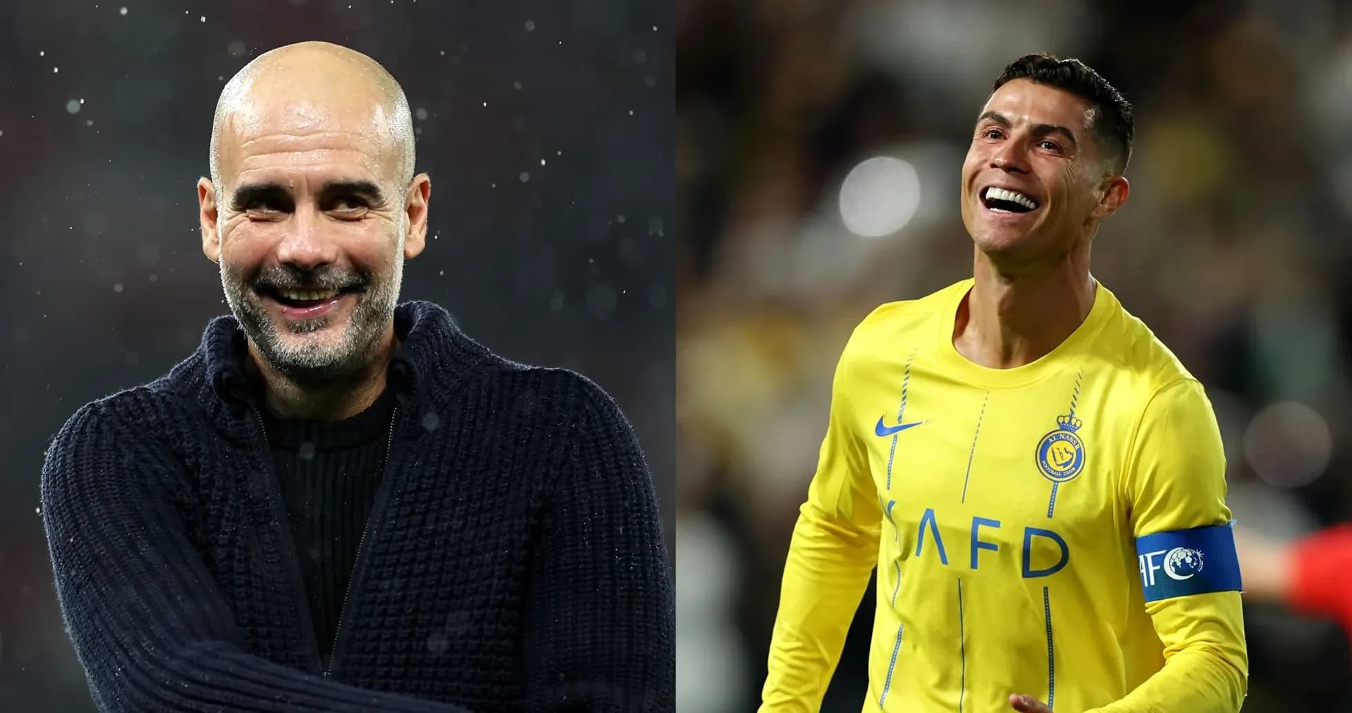 Pep Guardiola sonriendo y Cristiano Ronaldo celebrando