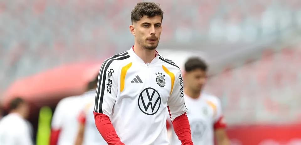 Jugador de Alemania en calentamiento previo al partido