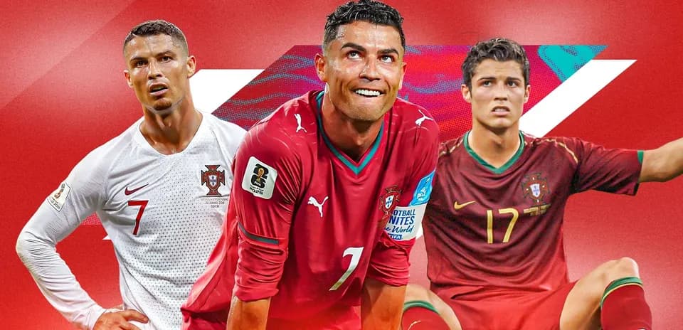 Cristiano Ronaldo en tres camisetas de Portugal