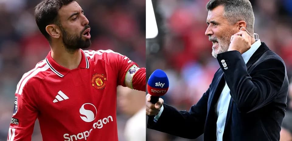 Bruno Fernandes y Roy Keane durante un evento
