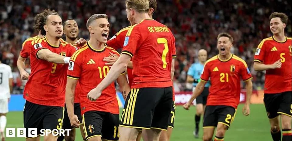 Jugadores de Bélgica celebrando un gol en el partido