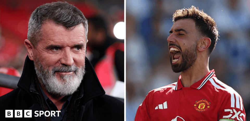 Roy Keane y Bruno Fernandes en diferentes momentos