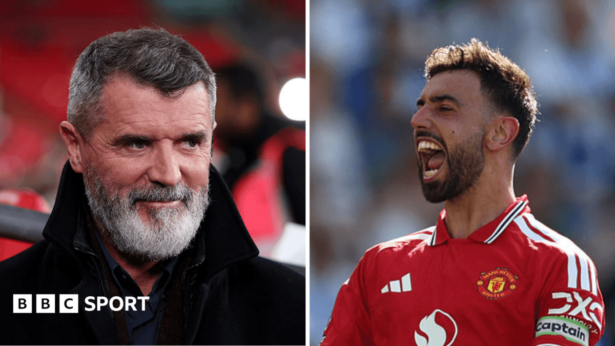Roy Keane y Bruno Fernandes en diferentes momentos