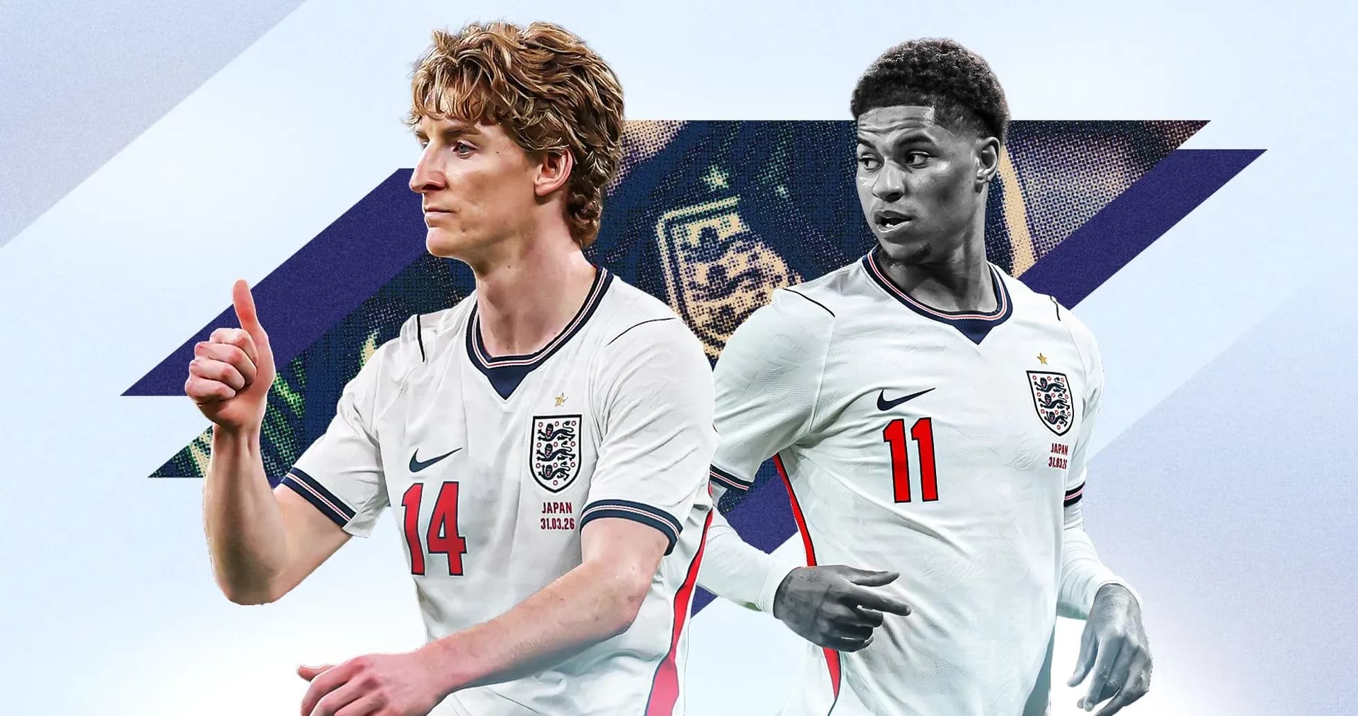Dos jugadores de Inglaterra en uniforme de fútbol
