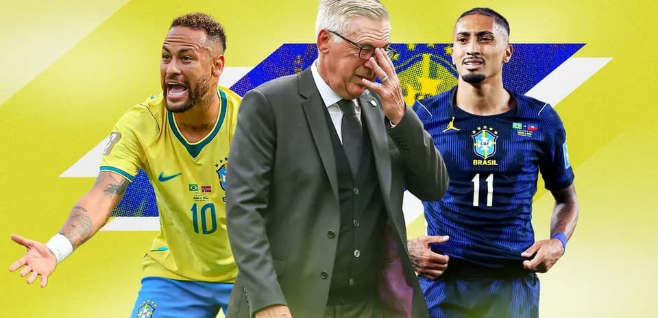 Neymar y jugadores de Brasil en fondo amarillo