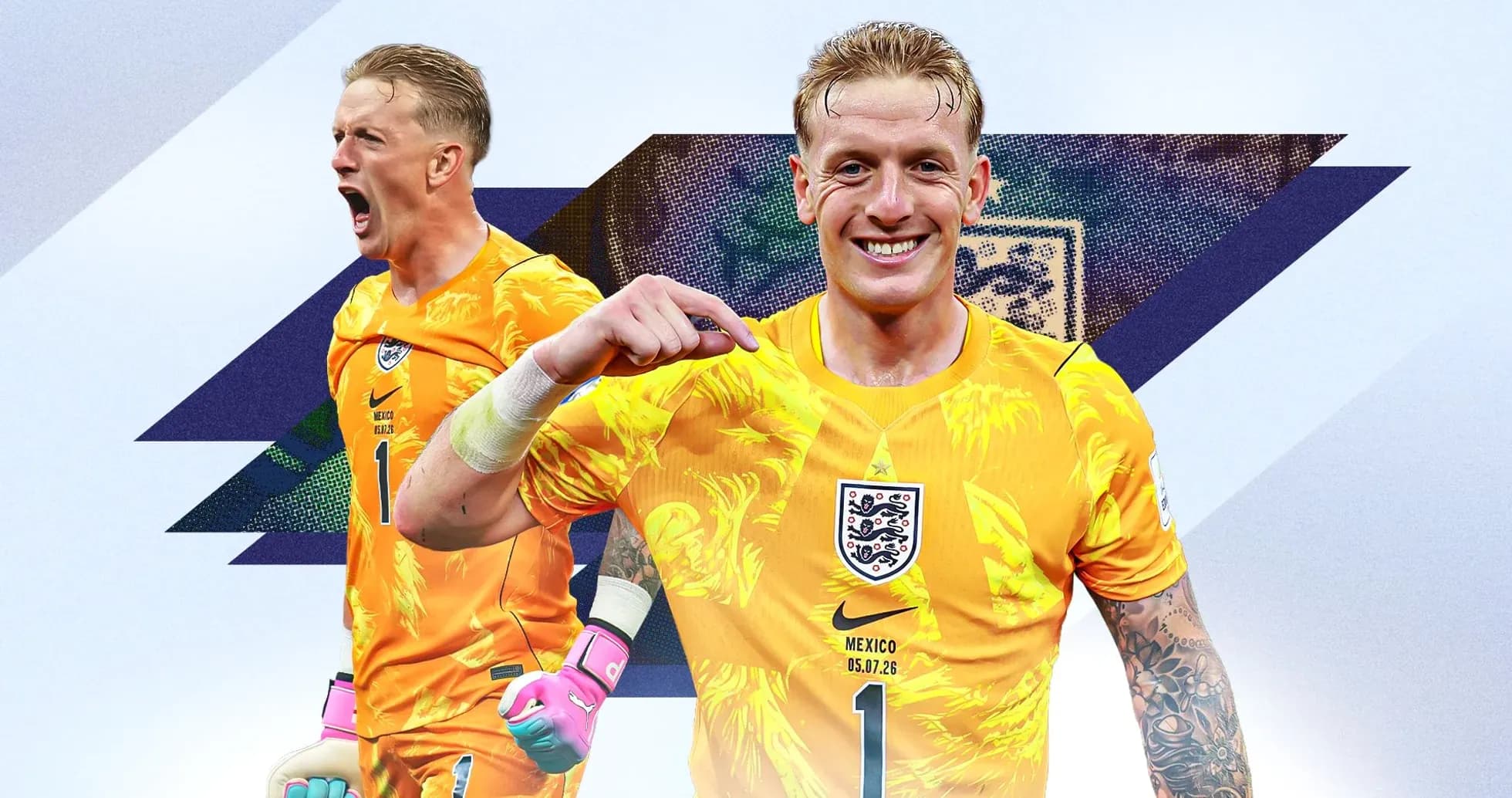 Portero de Inglaterra en uniforme amarillo sonriente