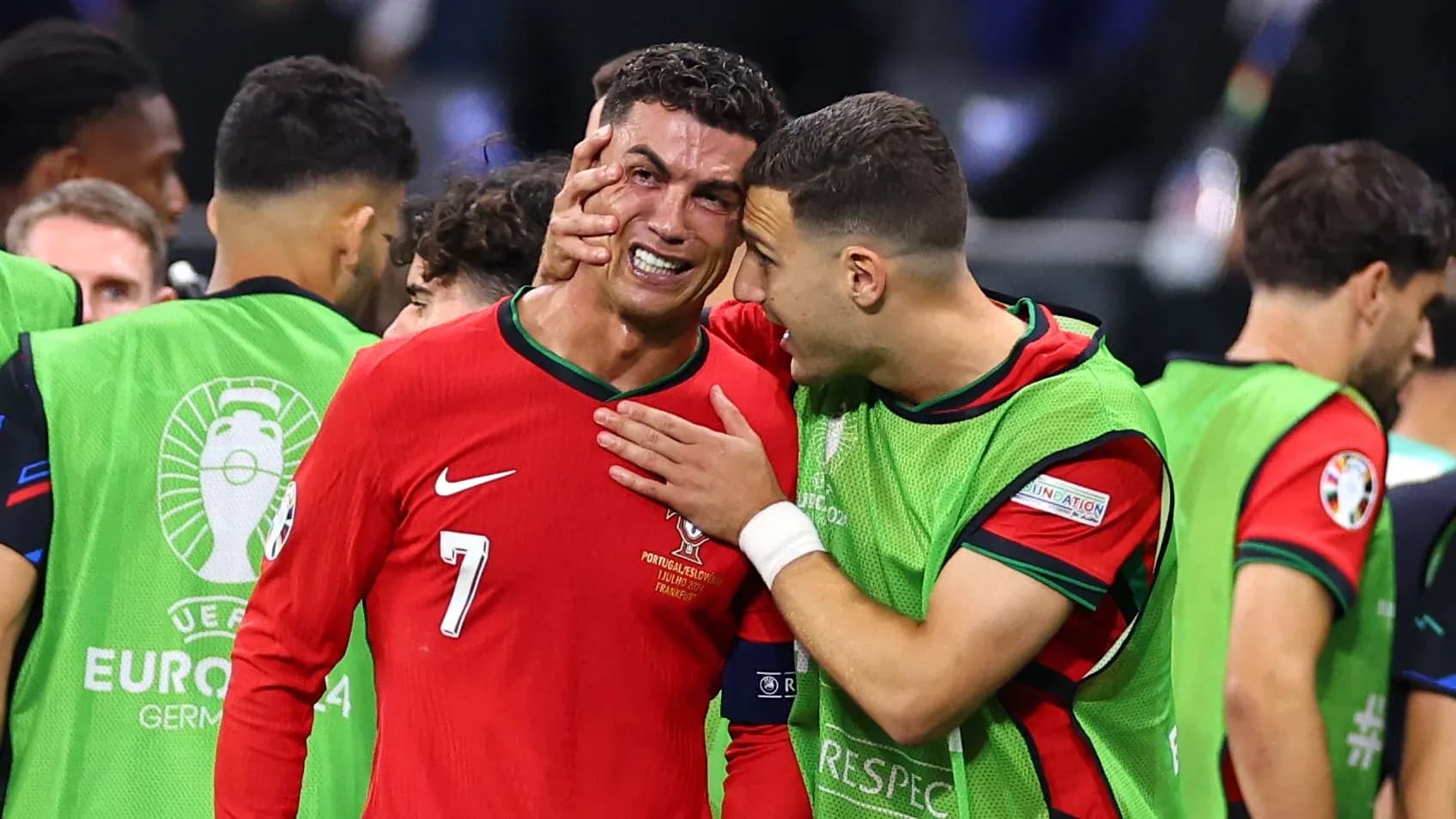 Cristiano Ronaldo emotional with teammate after match Cristiano Ronaldo emotional with teammate after match