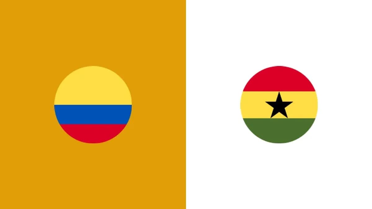 Banderas de Colombia y Ghana en fondo amarillo y blanco Banderas de Colombia y Ghana en fondo amarillo y blanco