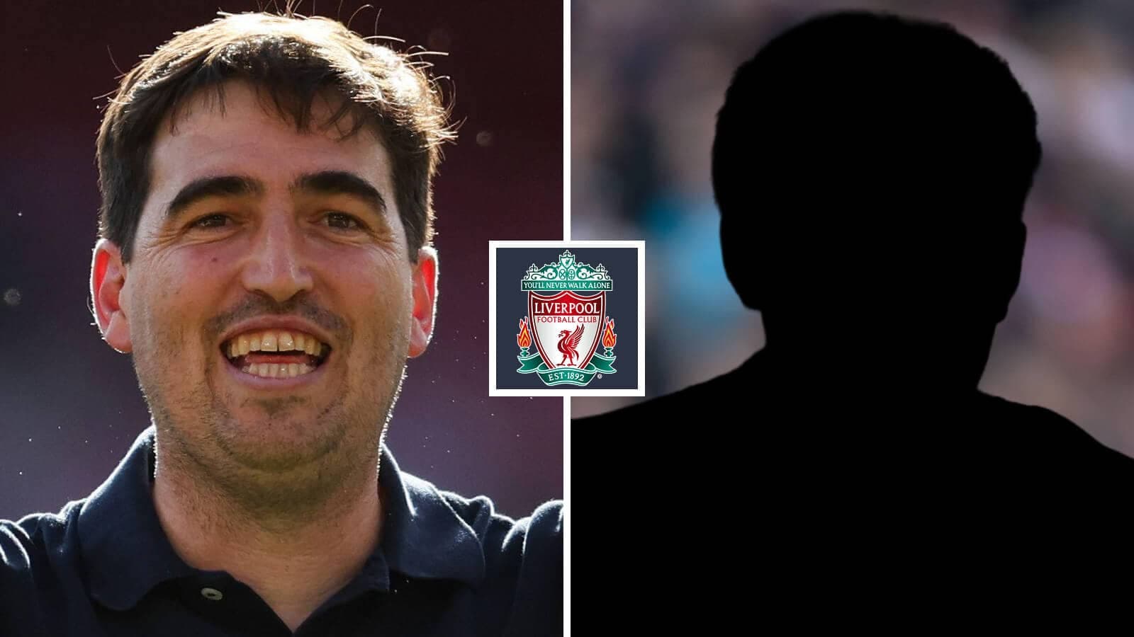 Entrenador sonriendo junto al logo del Liverpool Entrenador sonriendo junto al logo del Liverpool
