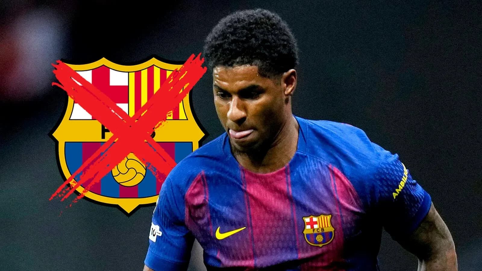 Jugador con camiseta del Barcelona y logo tachado Jugador con camiseta del Barcelona y logo tachado