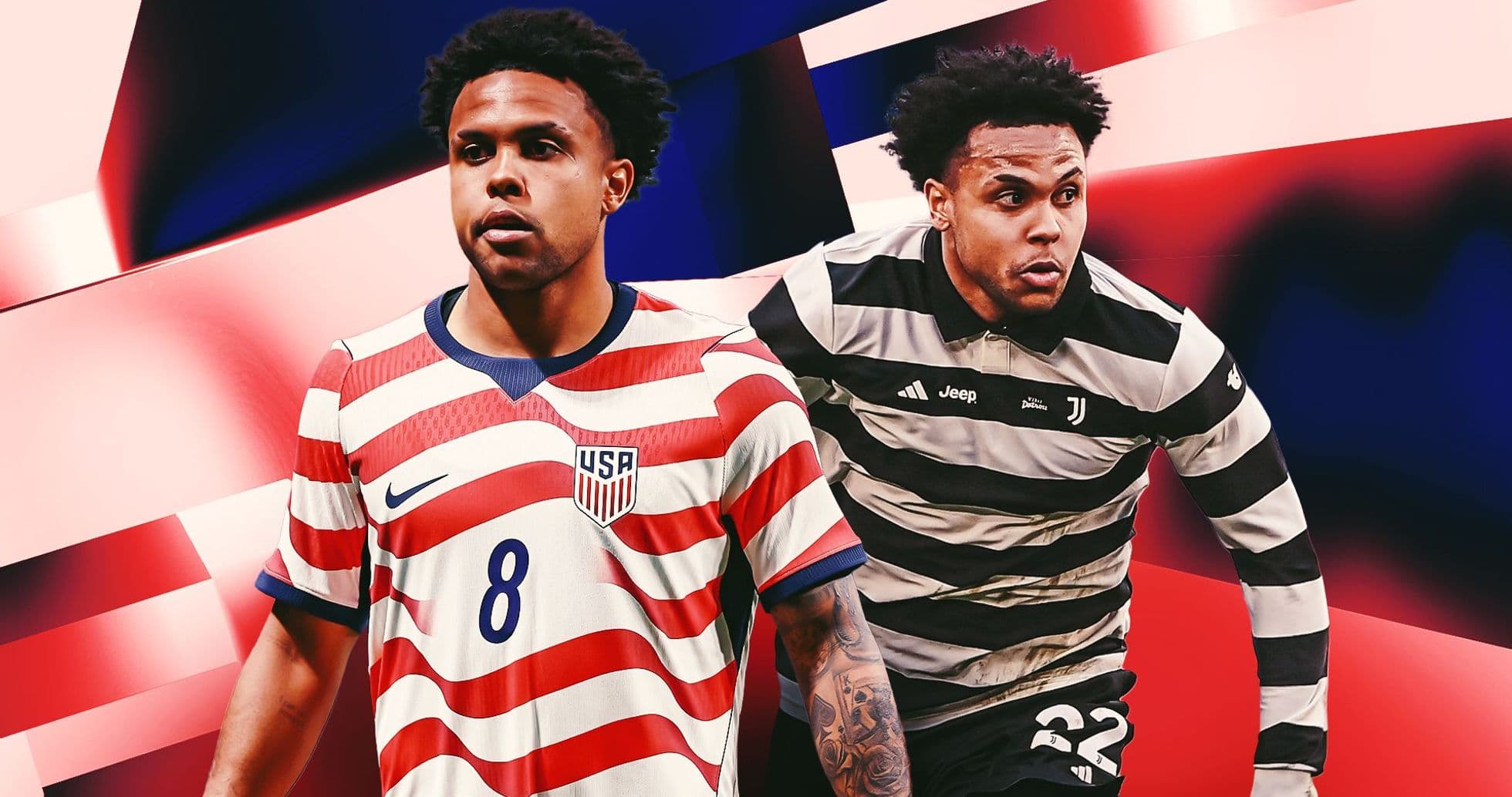 Jugador en camiseta de Estados Unidos y Juventus Jugador en camiseta de Estados Unidos y Juventus