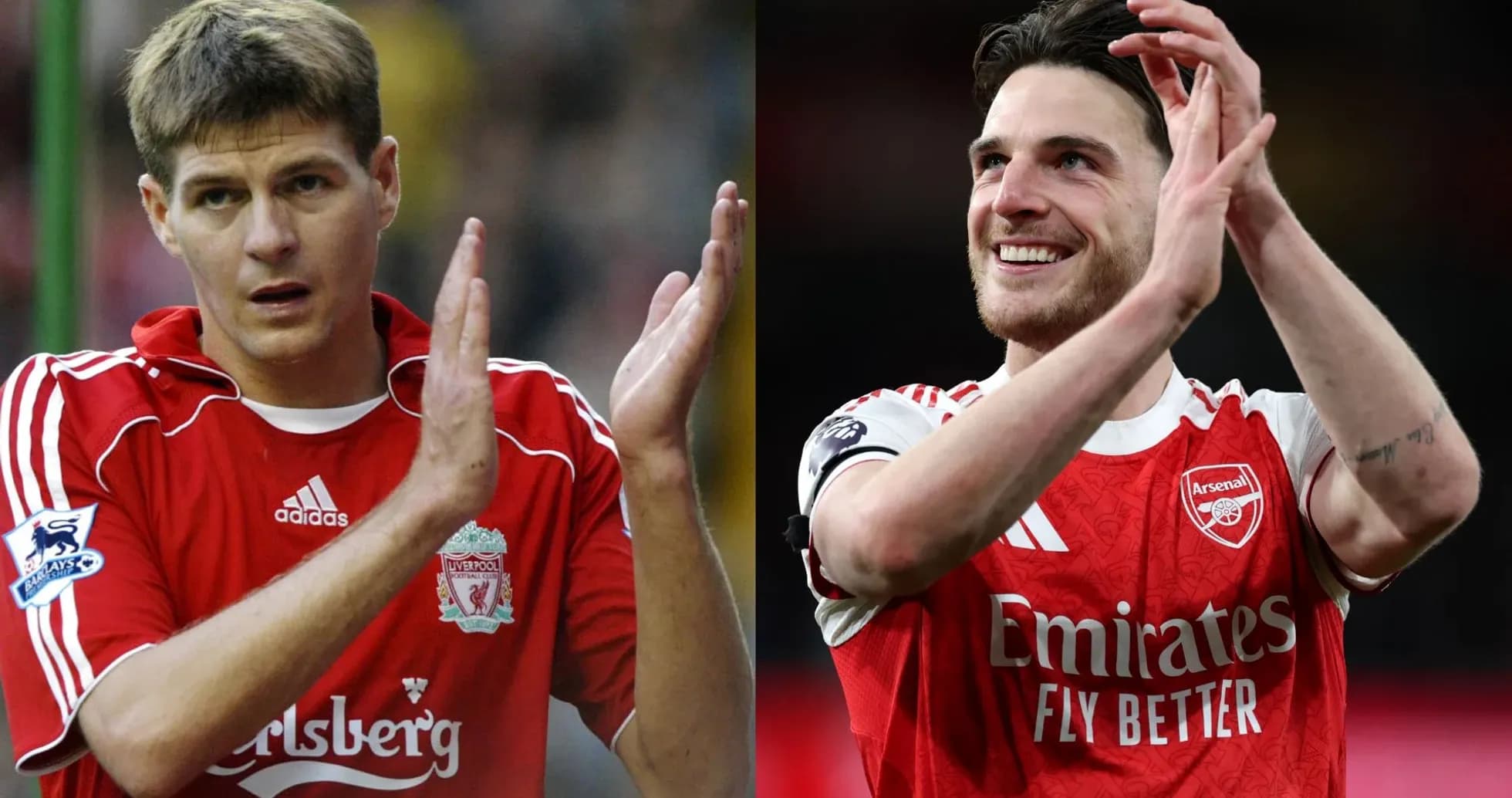 Dos jugadores aplaudiendo en sus camisetas de equipo Dos jugadores aplaudiendo en sus camisetas de equipo