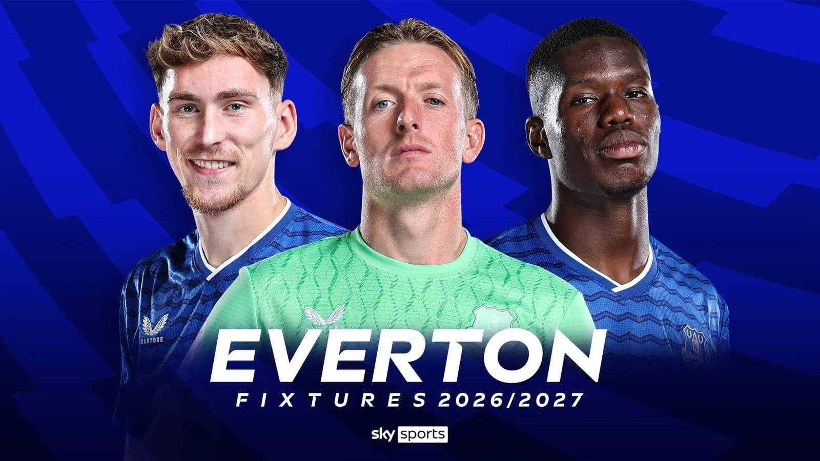 Jugadores de Everton con camisetas en fondo azul Jugadores de Everton con camisetas en fondo azul