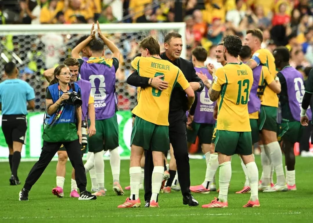 Jugadores australianos celebrando la victoria Jugadores australianos celebrando la victoria