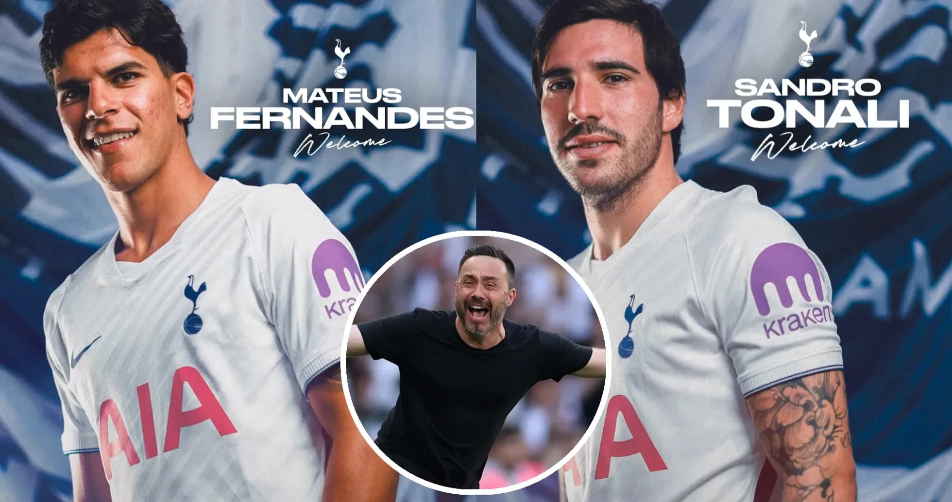 Mateus Fernandes y Sandro Tonali con camisetas de Tottenham Mateus Fernandes y Sandro Tonali con camisetas de Tottenham