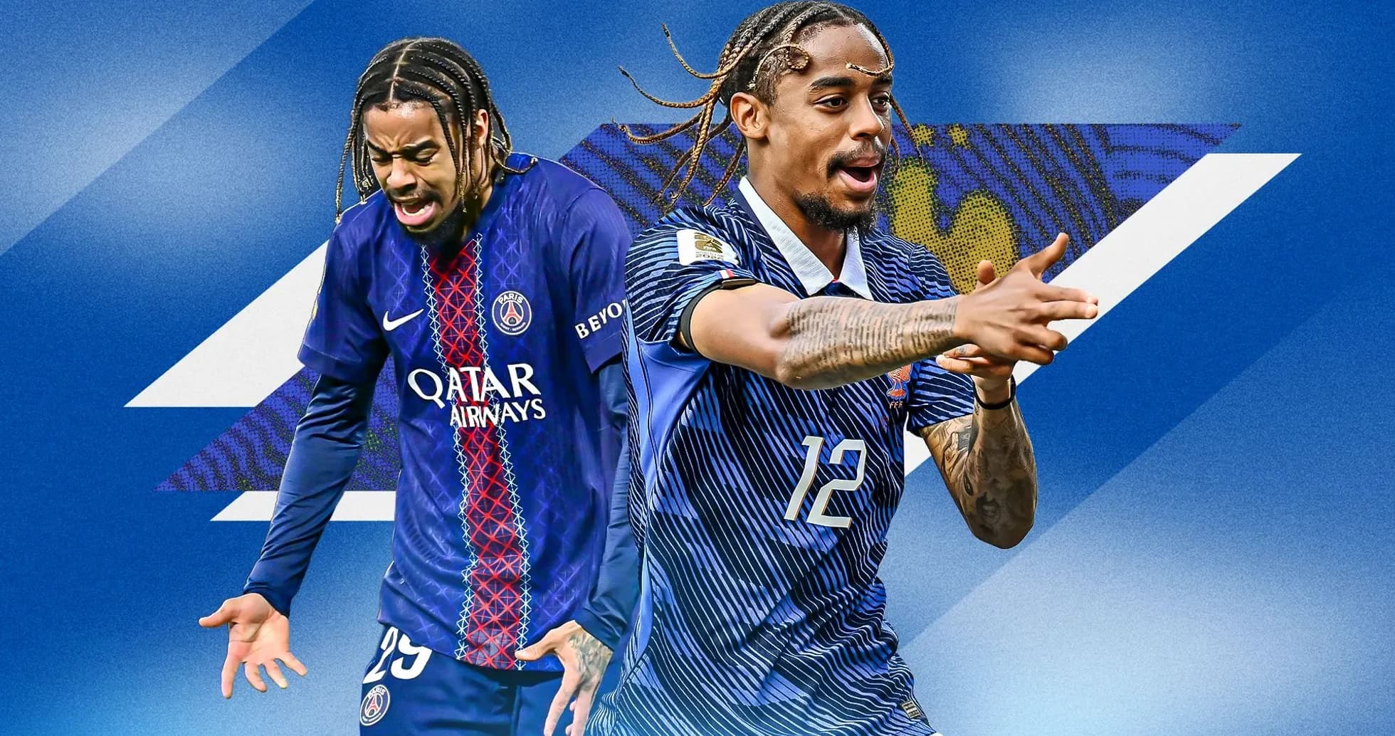 Jugador de PSG y selección señalando durante un partido Jugador de PSG y selección señalando durante un partido