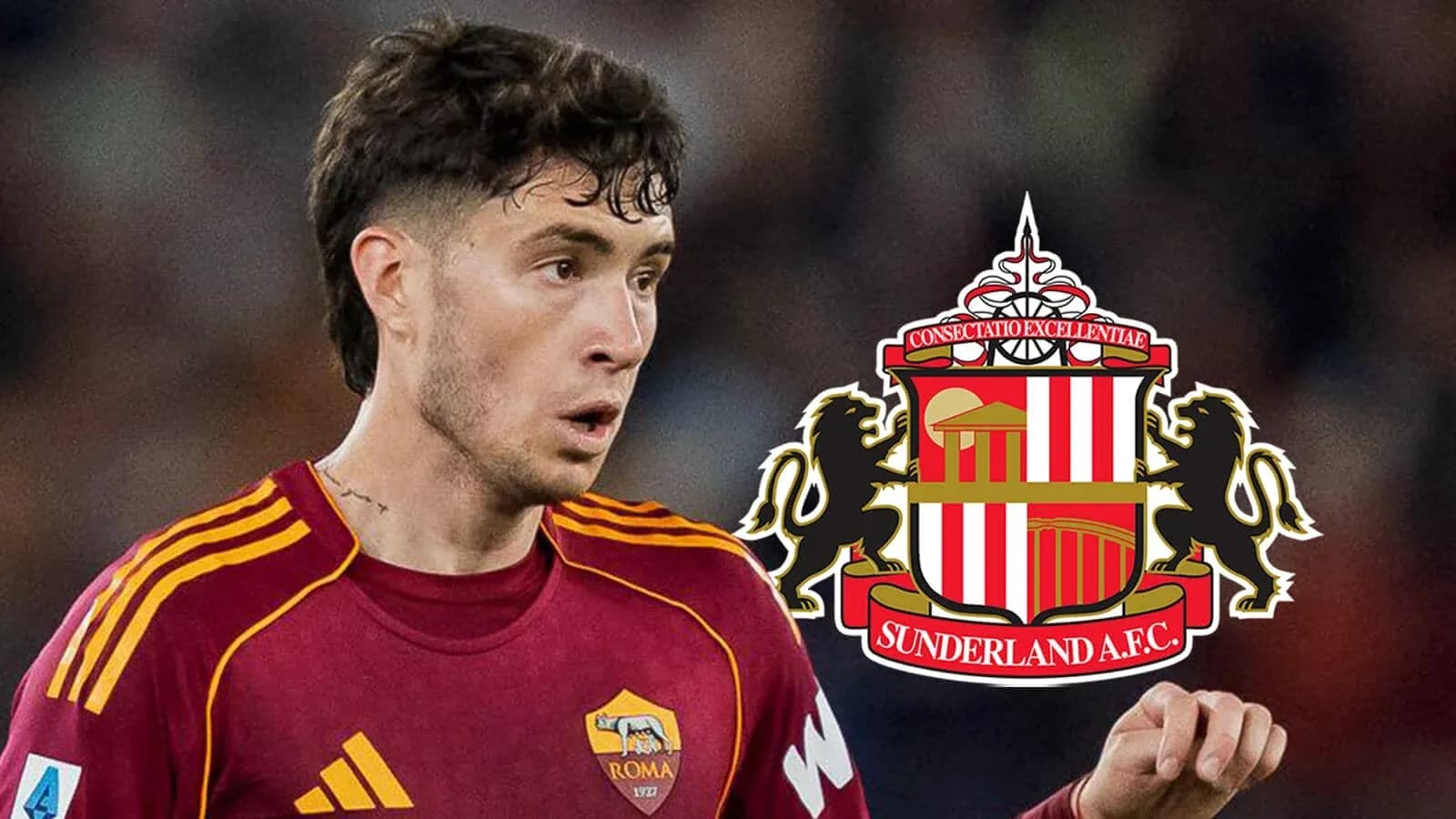 Jugador de la Roma con el escudo de Sunderland Jugador de la Roma con el escudo de Sunderland