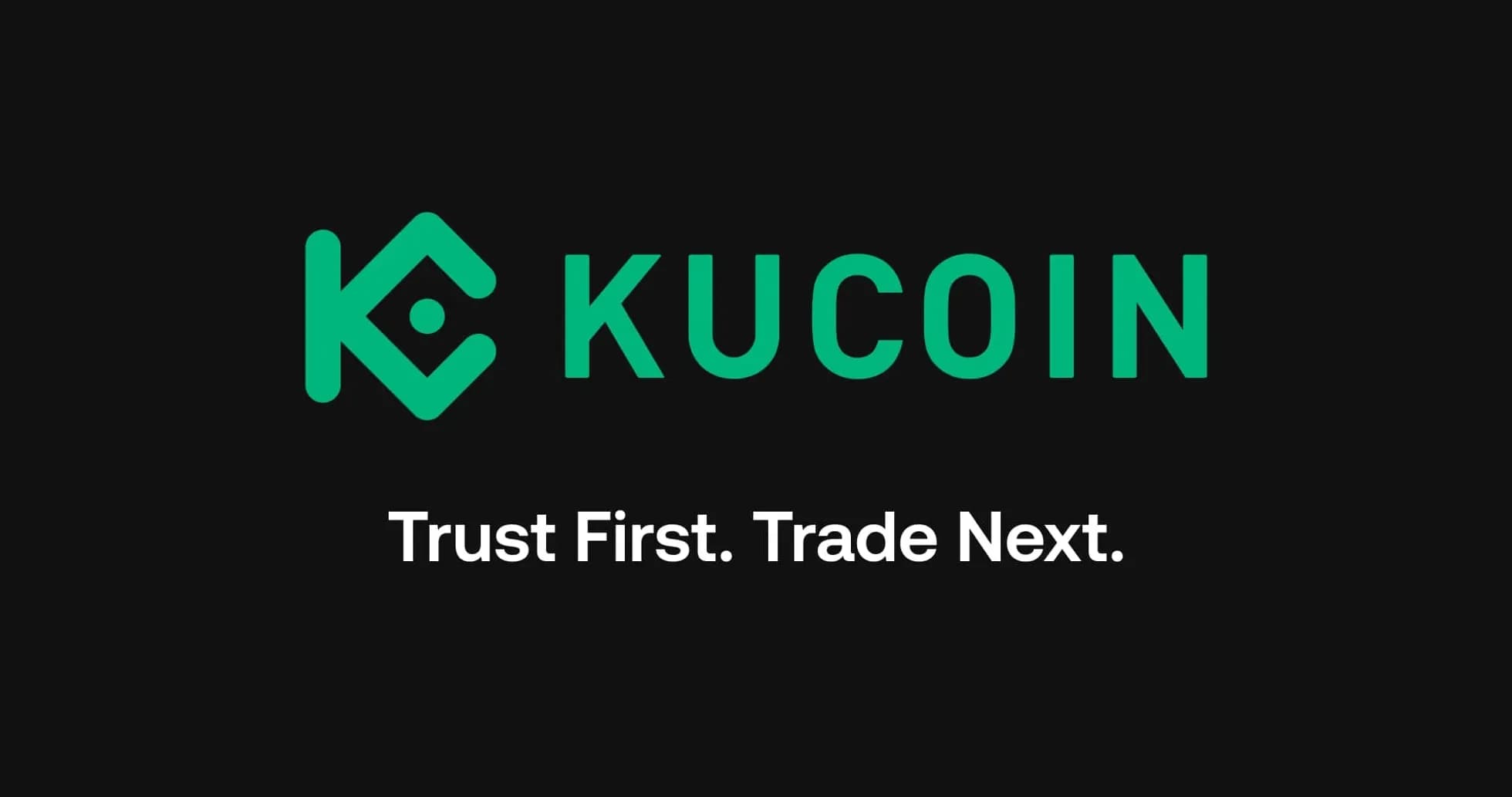 Logotipo de KuCoin con eslogan en fondo negro Logotipo de KuCoin con eslogan en fondo negro